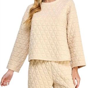 See And Be Seen Elegant Cream Quilted Long Sleeve Lounge 2 piece set Size Large